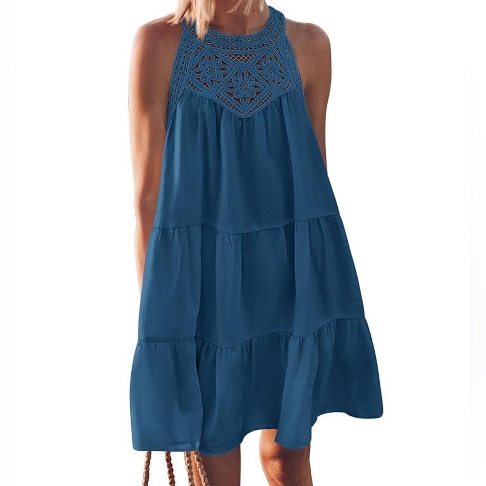 Kirundo Sz M NWT Summer Casual Sleeveless Crochet Halter A-Line Vacation Dress - Picture 3 of 12